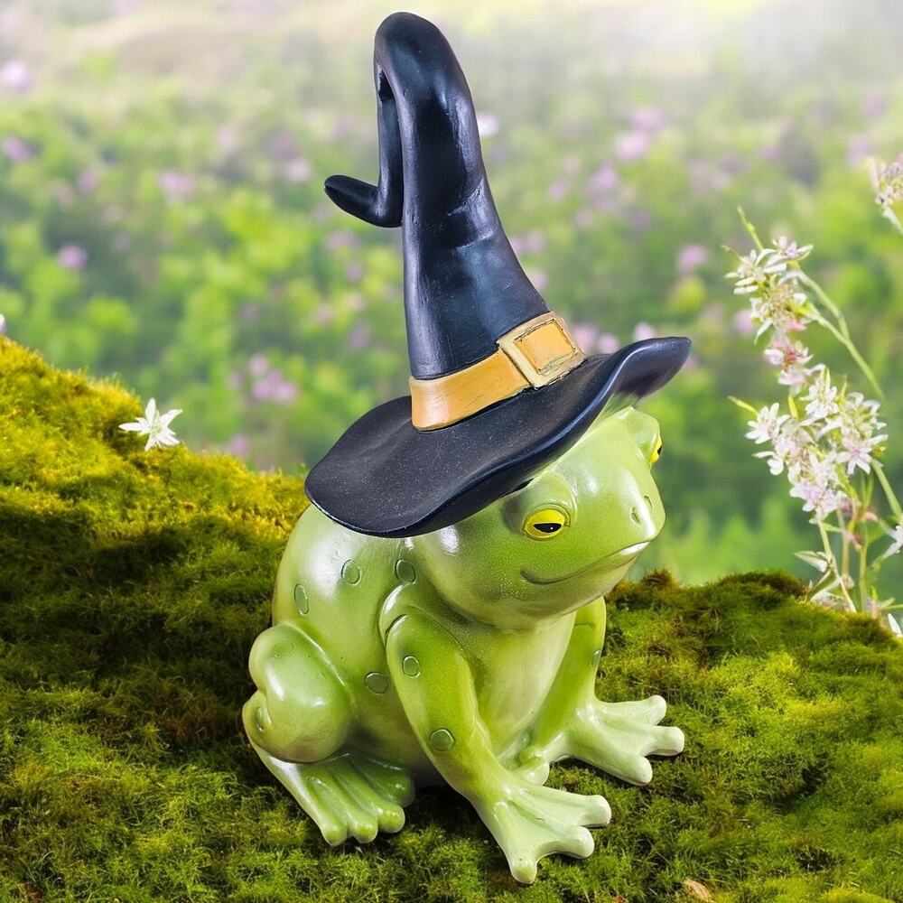 Halloween Frog in Witch Hat Figurine 11in Resin Cute Toad Decor NEW